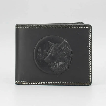 Men’s Cow Leather Wolf Embossed Bifold Wallet