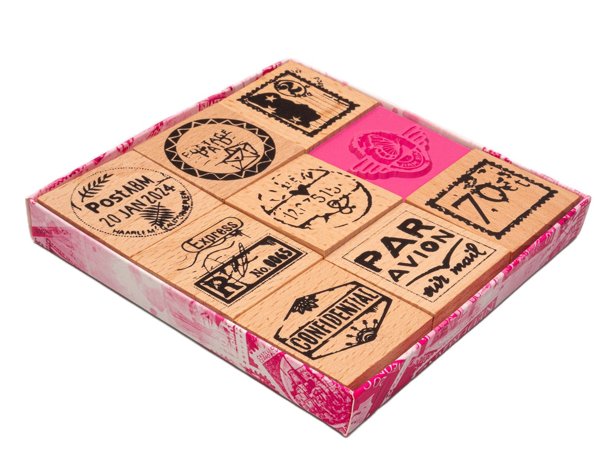 ABM Wooden Stamp Set Rubber Stamps Signature Collection 120x120x23mm 9 PC nr.595