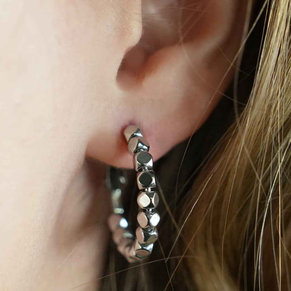 ANDALI Square Beads Hoop Silver Earrings