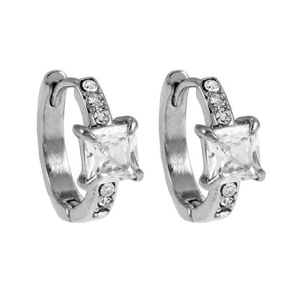 ASTORIA White Gold (Silver Toned): Mini Hoop Gold Earrings Embedded with Zirconia Gemstones