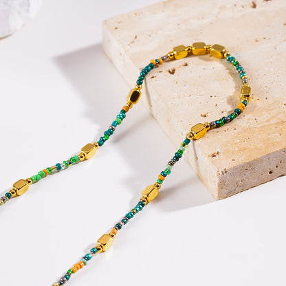 Style AYESHA: Crystal & Gold Beaded Elegant Boho Chain Necklace
