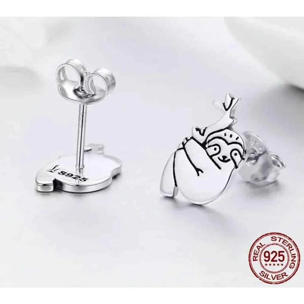 Adorable Sloth Stud Earrings In Sterling Silver - Cute Animal Jewelry