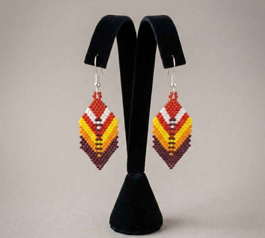 OldTribes™ Red Beaded Feather Drop Earrings