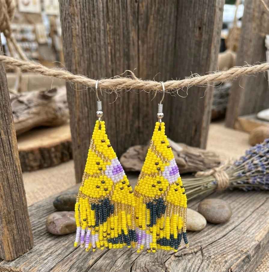 Flower Fringe Beaded Earrings (Yellow)