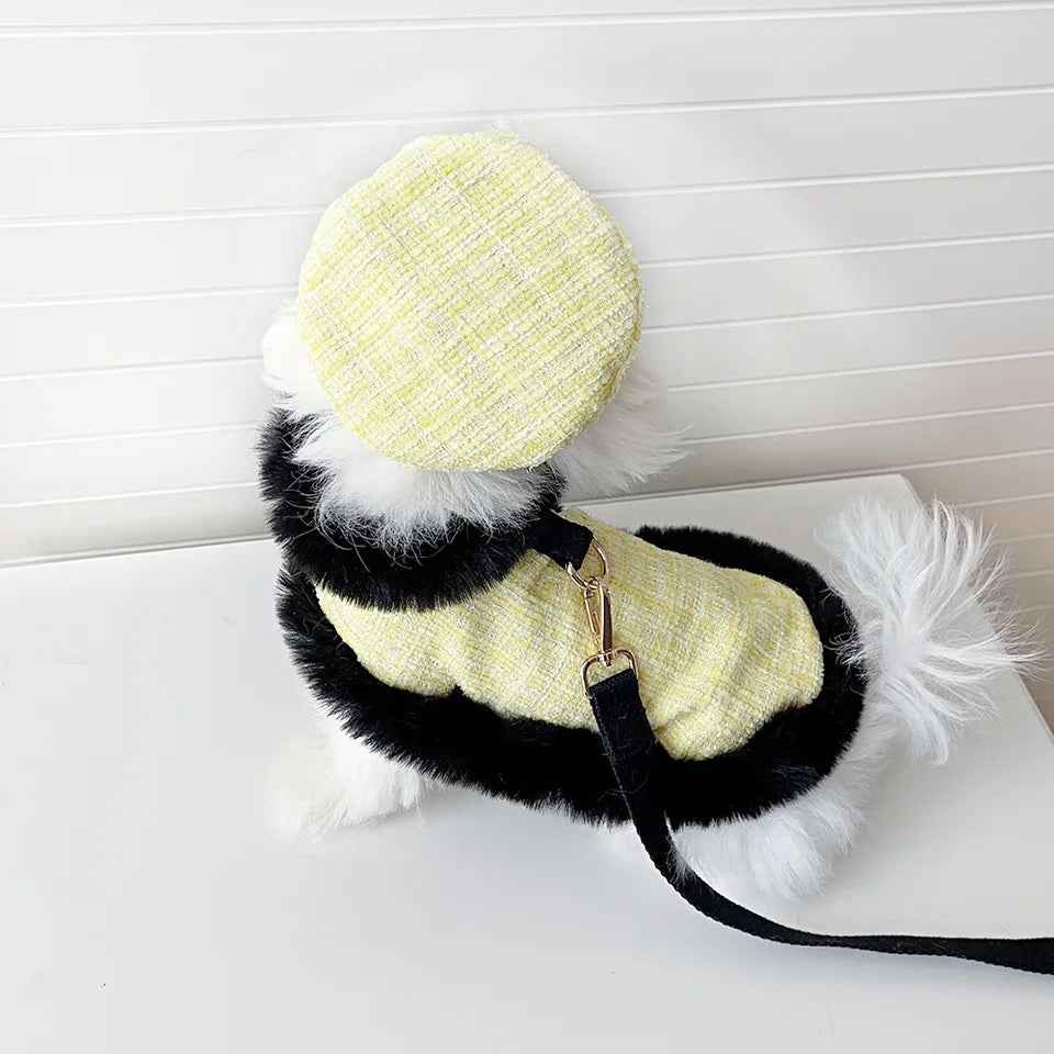 Plaid Tweed Harness Set | Dog Harness Leash and Hat Set