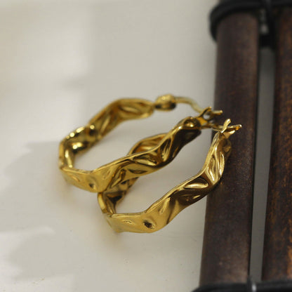 BARDELLO: AM to PM Twisted Textured Wavy Hoop Earrings