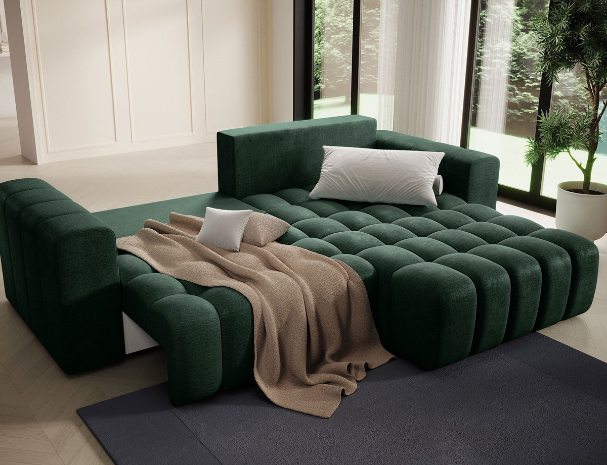 Bonett 4 Seater Storage Sleeper Chaise Sofa - Dark Green
