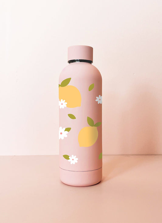 Edelstahlflasche 17oz – Hellrosa Zitronen