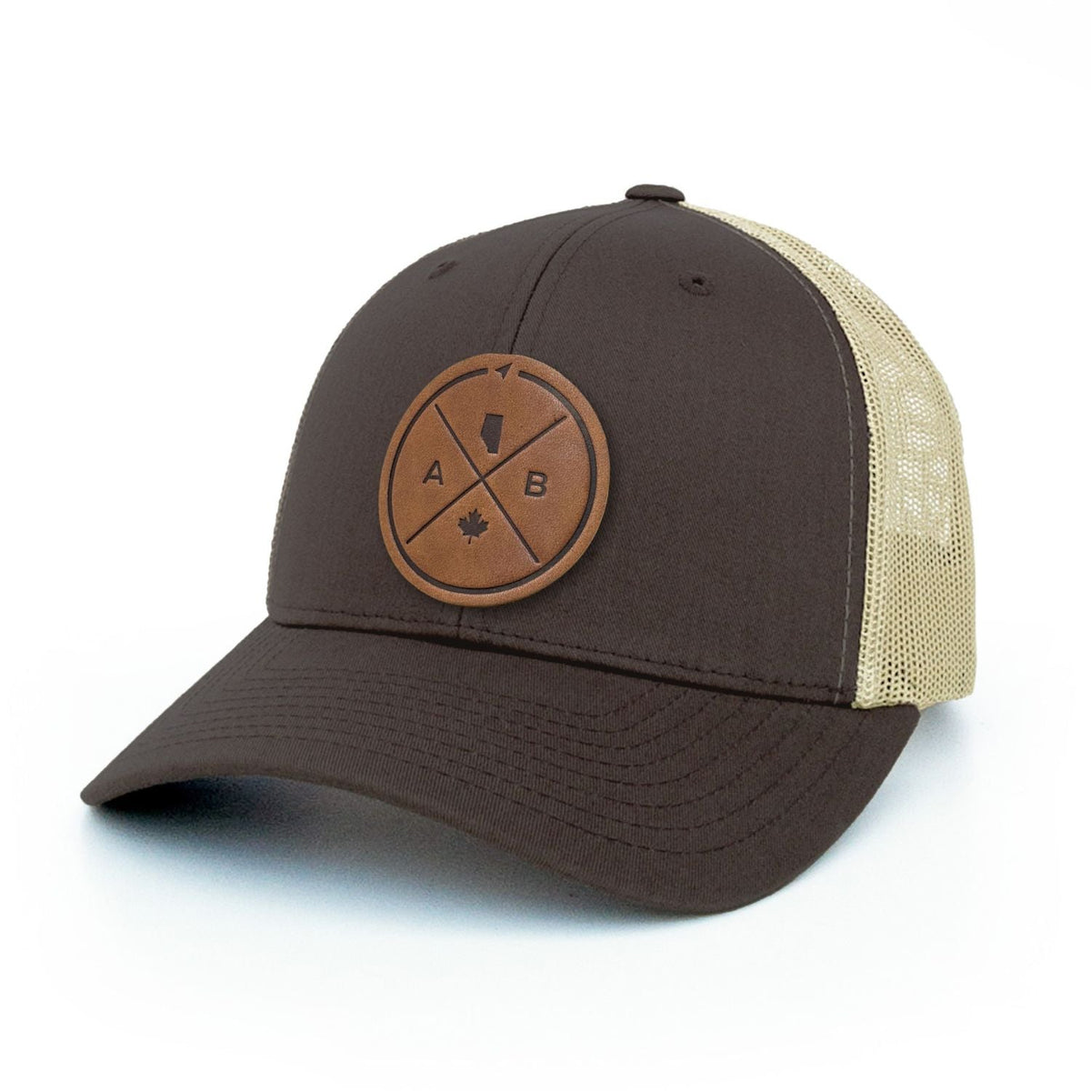 Alberta Compass Leather Patch Trucker Hat
