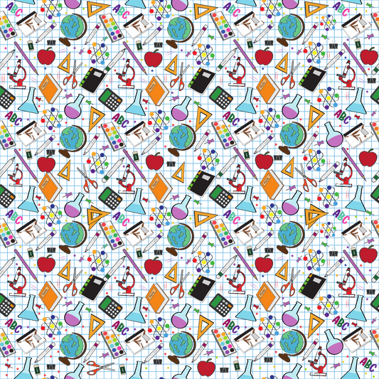 Back to School - School Supplies Printed on Graph Paper Print Adhesive Vinyl