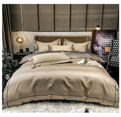 Royal Retreat Fine Gold Embroidered 600 TC Duvet Set - Purple/Dark Grey/White/Steel Blue/Light Grey/Jade Green/Peach Pink/Champagne/Blue/Beige/Aqua Green/Emerald Green