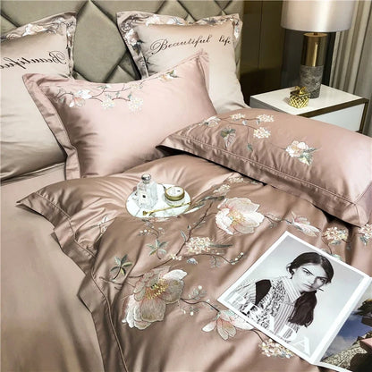 Belle Maison Embroidered Egyptian Cotton 1000 TC Duvet Set - Blush