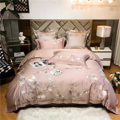 Belle Maison Embroidered Egyptian Cotton 1000 TC Duvet Set - Blush