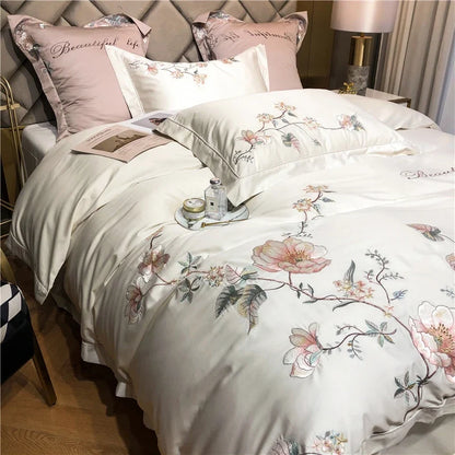 Belle Maison Embroidered Egyptian Cotton 1000 TC Duvet Set - Ivory