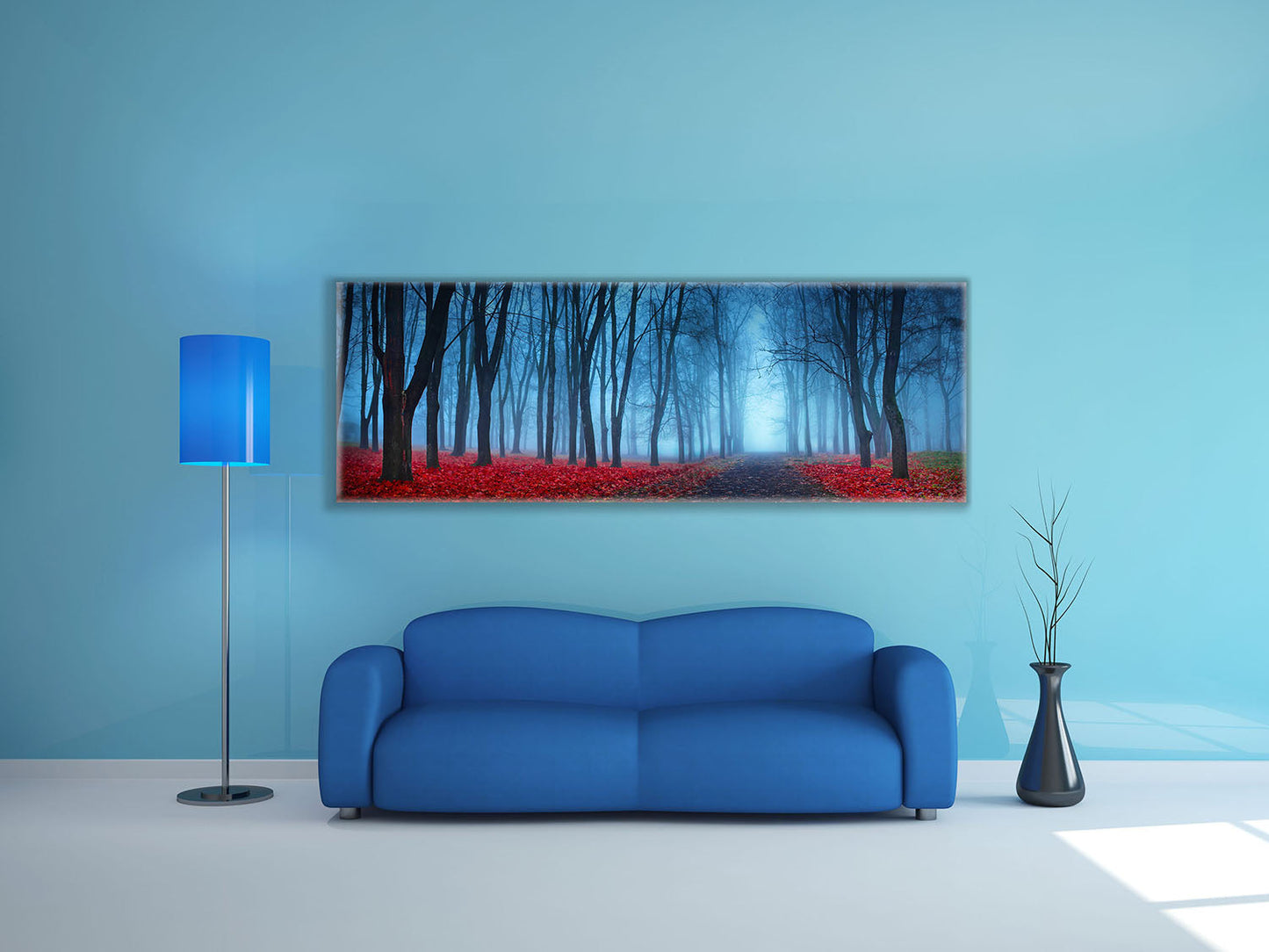 Leinwandbild - Blaue Nebelbäume - Wandkunst