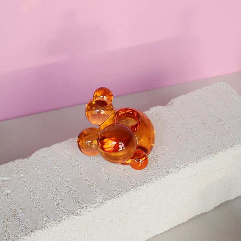 Blasen-Kristallglas-Kerzenhalter – Orange Dekorative Skulptur