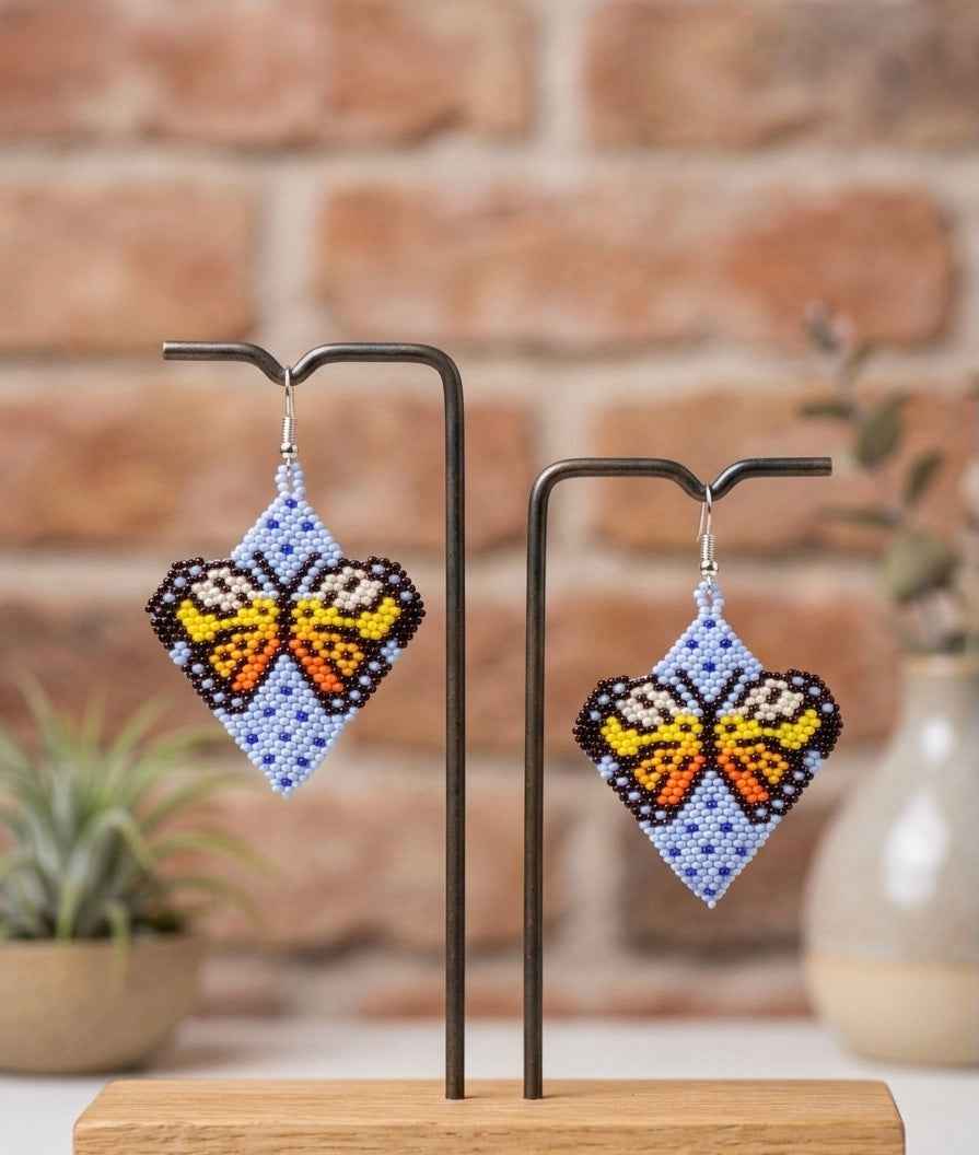 Butterfly Beaded Earrings (Blue)