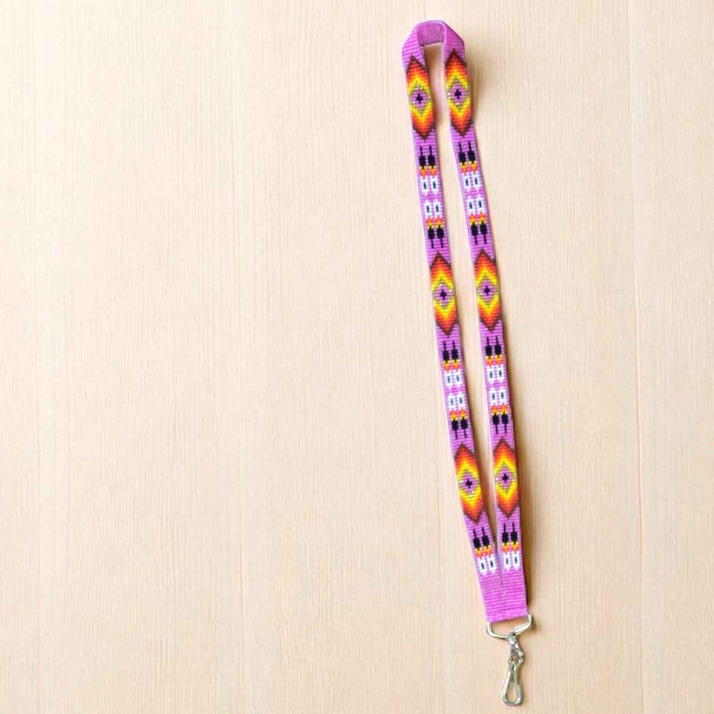 Pink Native Beaded Lanyard