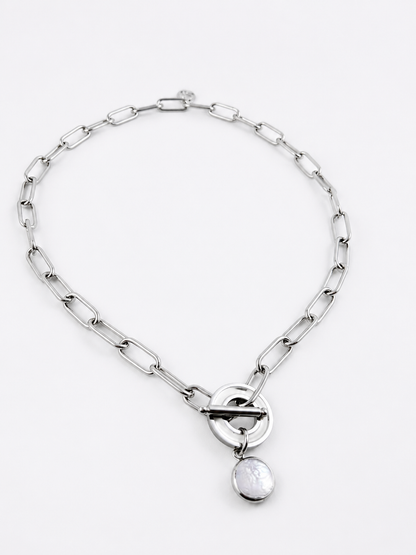 Keshi Pearl Toggle Necklace -Silver