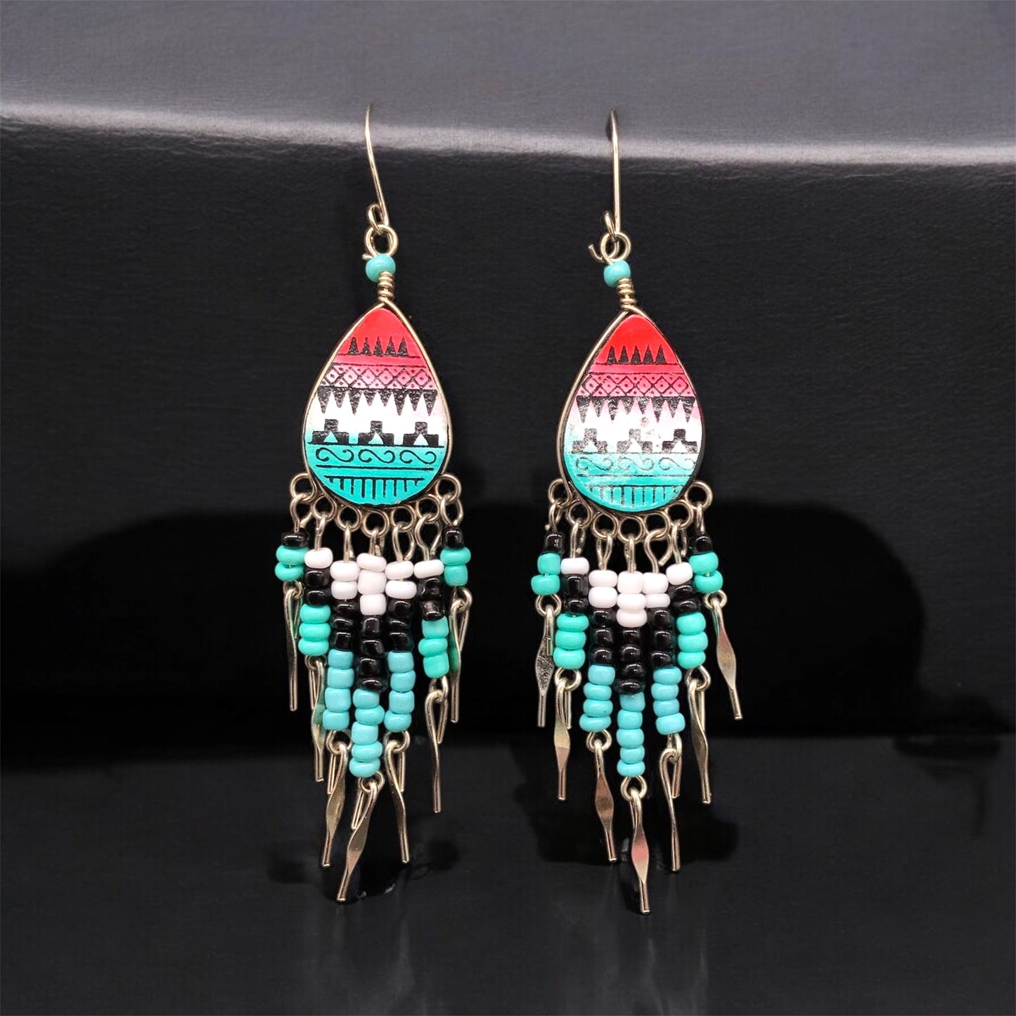 OldTribes™ Small Sized Southwestern Red and Turquoise Teardrop Earrings