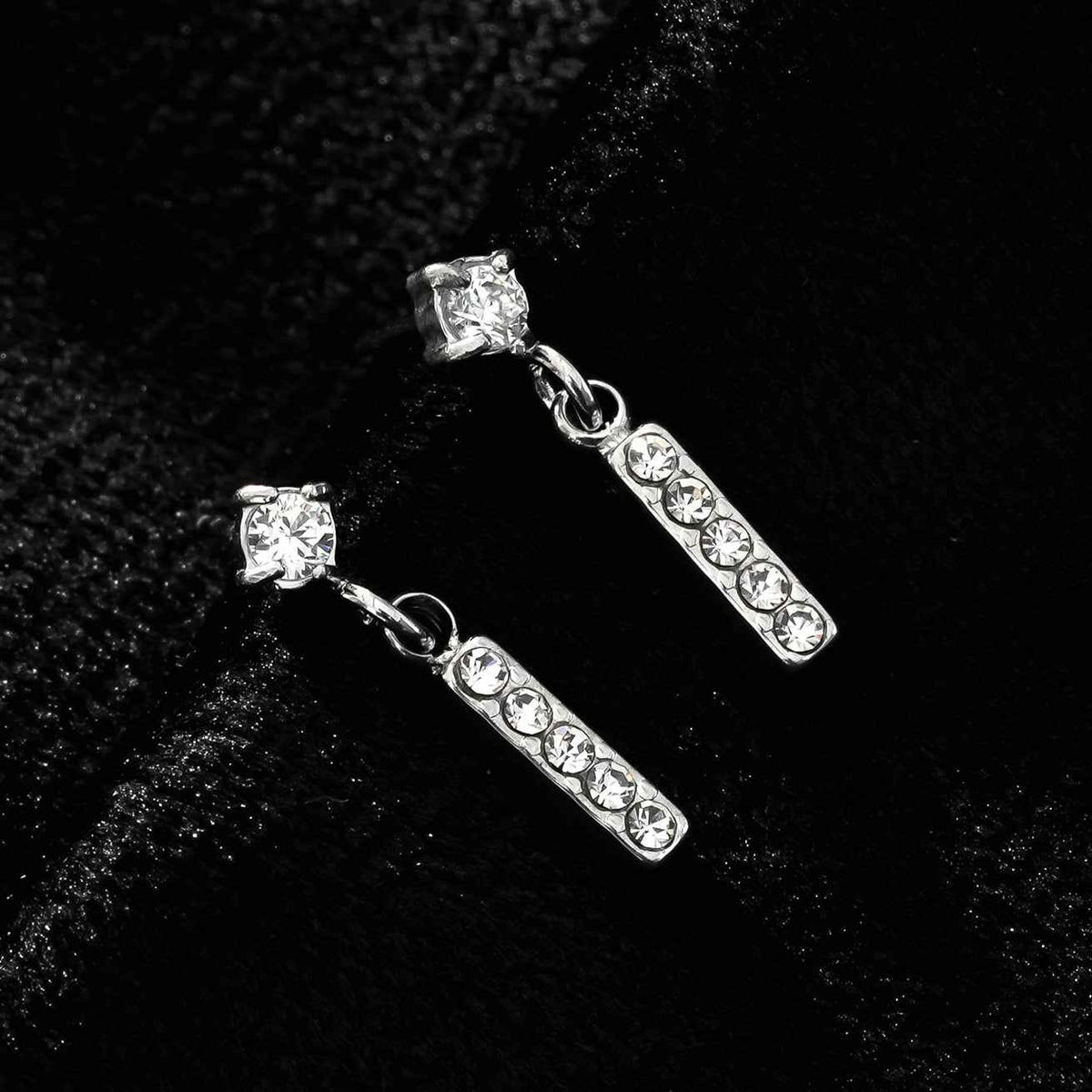 CAMDEN Silver (White Gold): Zirconia Embedded Bar & Mini Solitaire Combo Studs