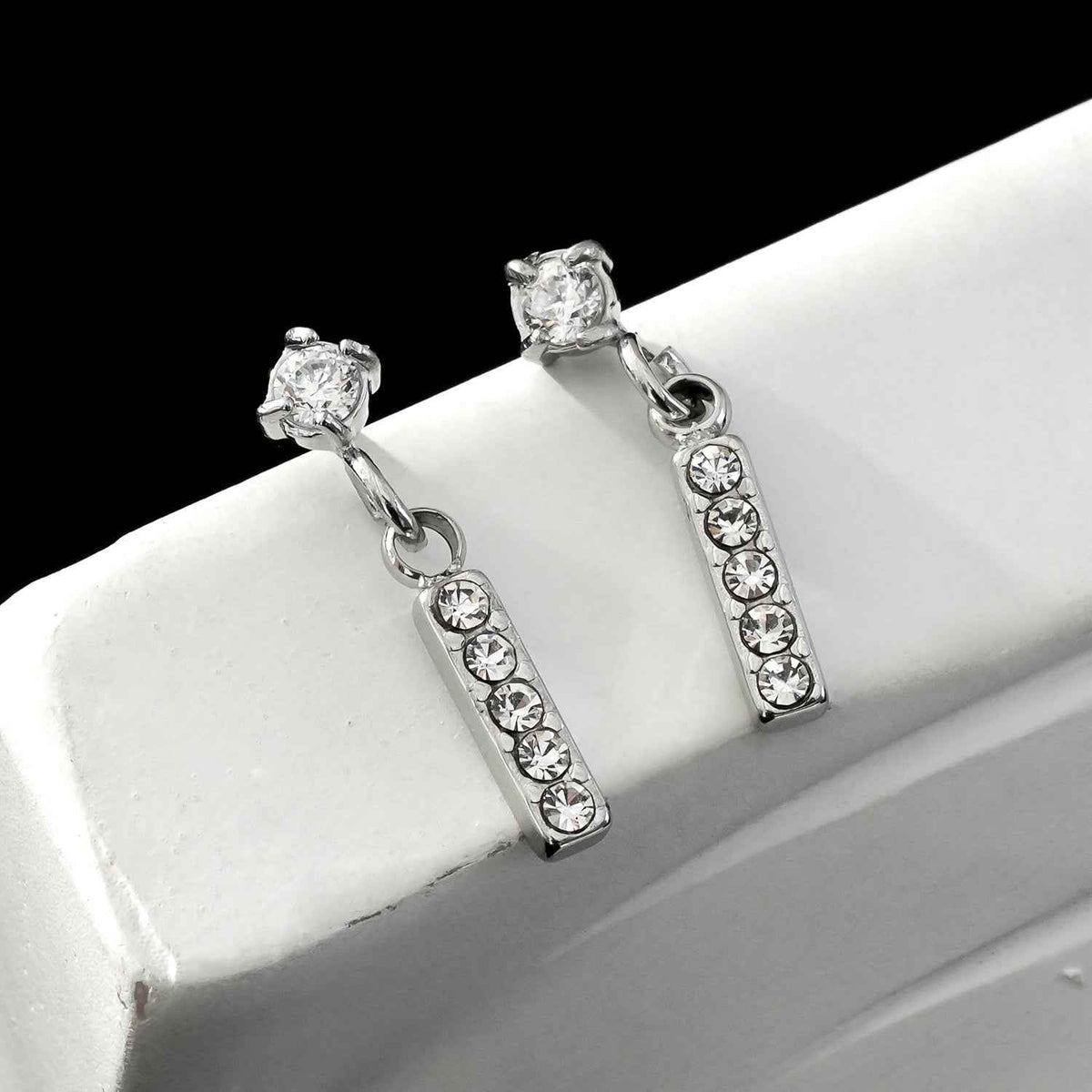 CAMDEN Silver (White Gold): Zirconia Embedded Bar & Mini Solitaire Combo Studs