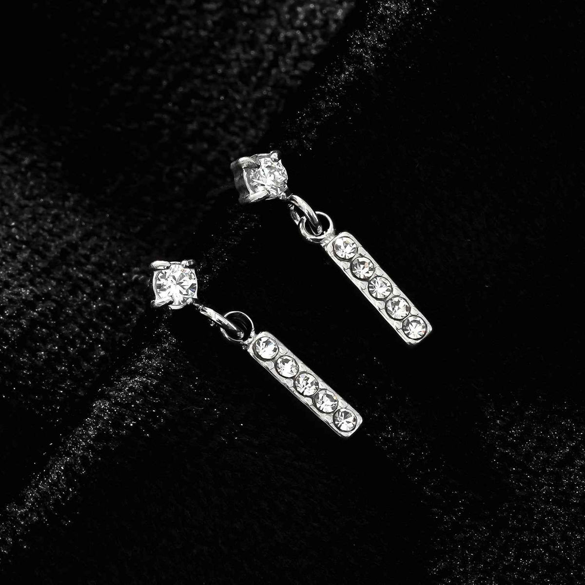 CAMDEN Silver (White Gold): Zirconia Embedded Bar & Mini Solitaire Combo Studs