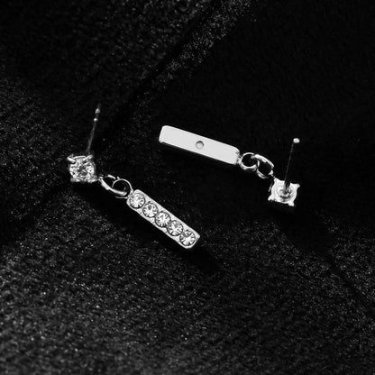 CAMDEN Silver (White Gold): Zirconia Embedded Bar & Mini Solitaire Combo Studs