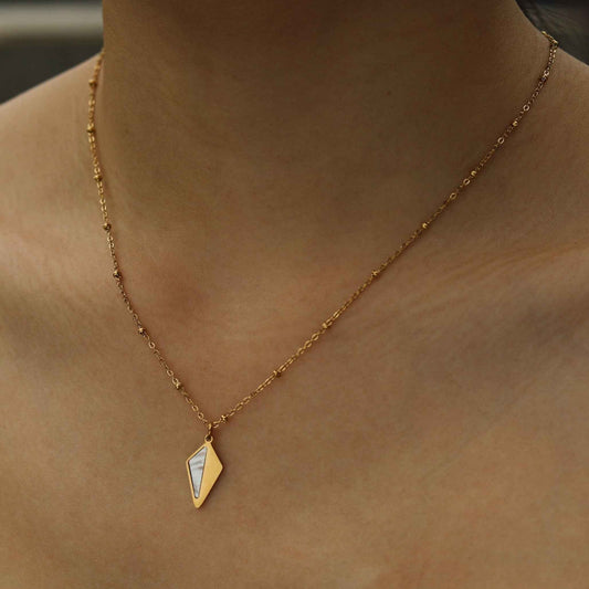 CATORI Minimalist Metal & Shell Diamond Shaped Pendant Necklace