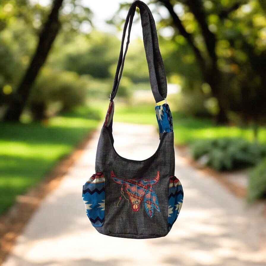 Buffalo  Skull Embroidered Crossbody Bag