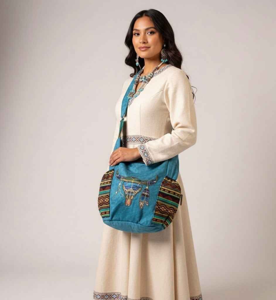 Buffalo  Skull Embroidered Crossbody Bag