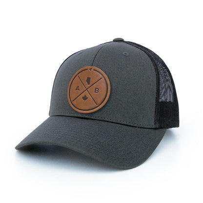 Alberta Compass Leather Patch Trucker Hat