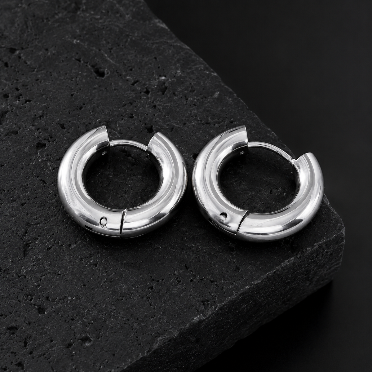 CHOLULA Silver (White Gold): Mid Width Smooth Surface Tube Hoop Earrings