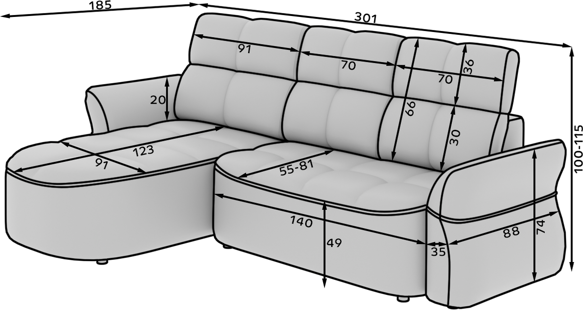 Beneth Storage Sleeper Chaise Sofa - Mocha Brown