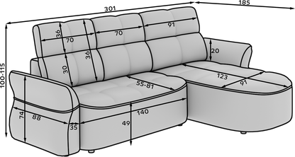 Beneth Storage Sleeper Chaise Sofa - Mocha Brown