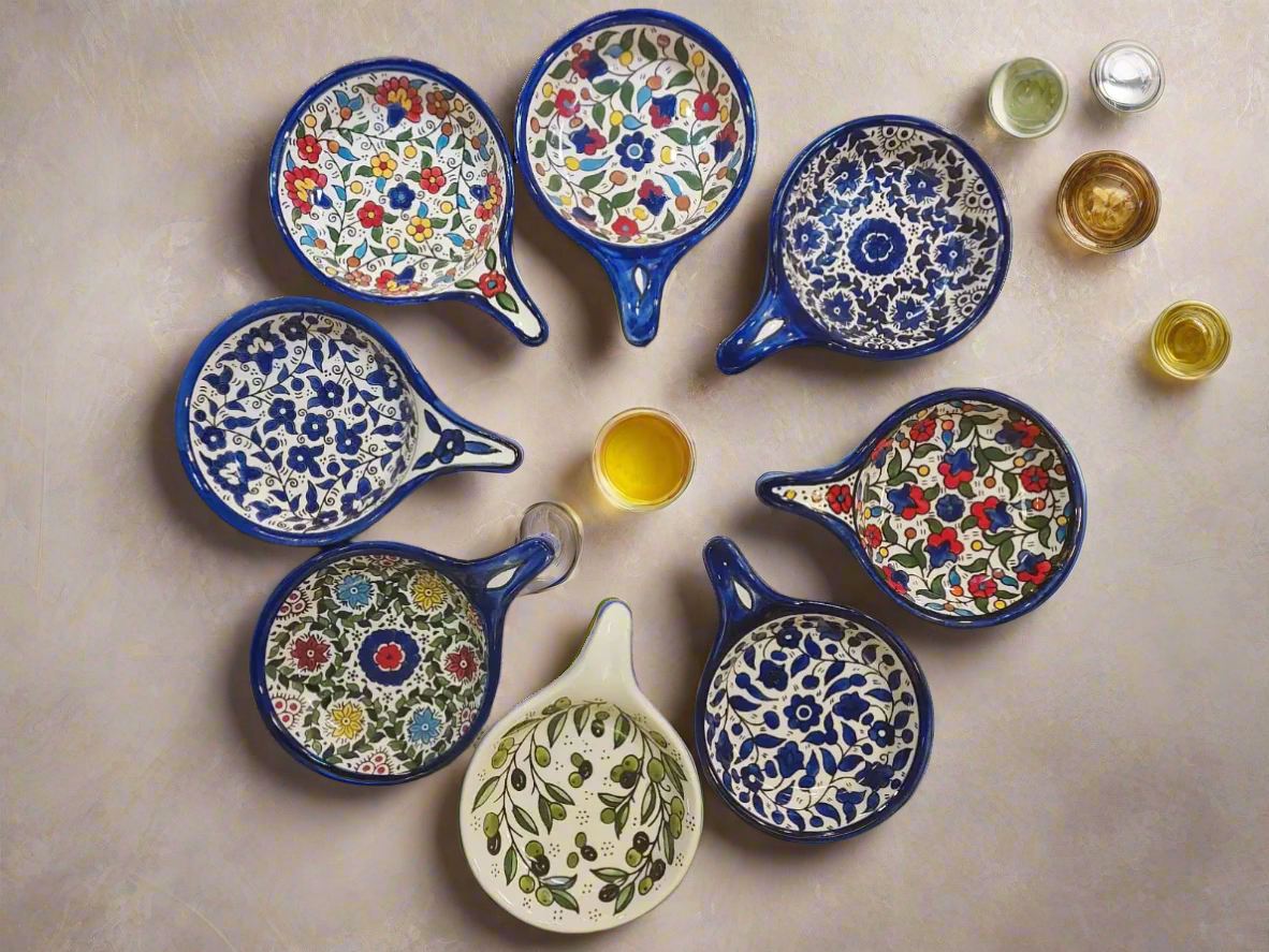 Handgemachte Keramik Servierpfanne 5 Zoll Vorspeisen- & Snackschale Verschiedene Blumen- & Blaue Rosendesigns