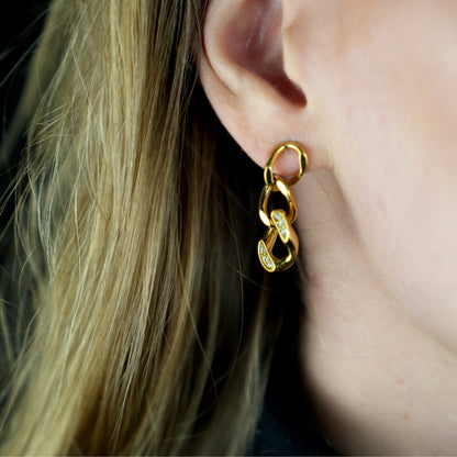CUBA Cuban-Link Chain Zirconia Drop Earrings