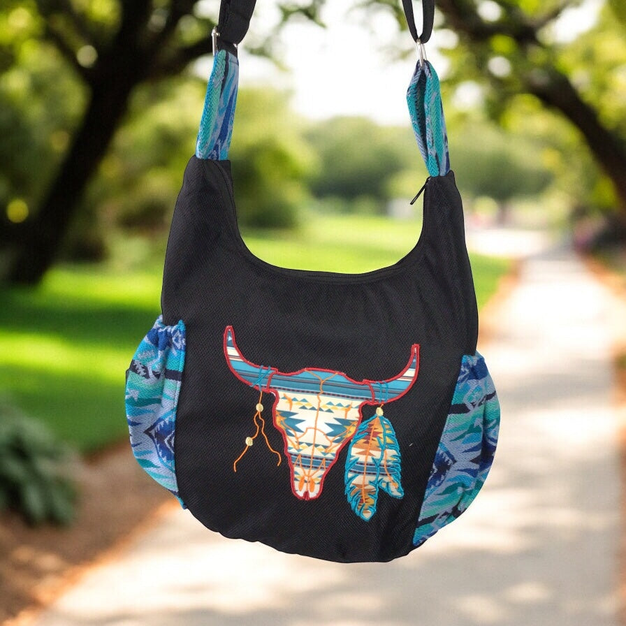 Buffalo  Skull Embroidered Crossbody Bag