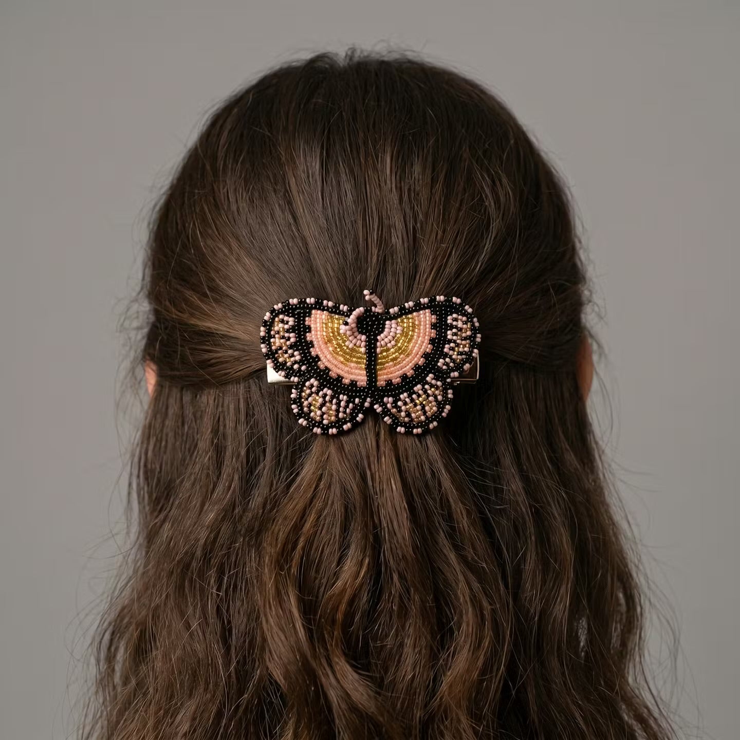 Peach Butterfly Beaded Barrette
