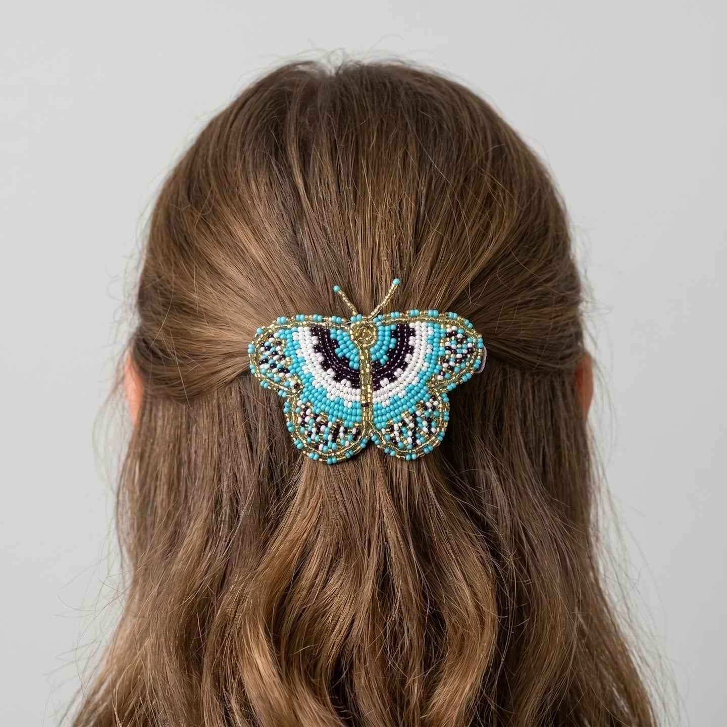 Turquoise Butterfly Beaded Barrette