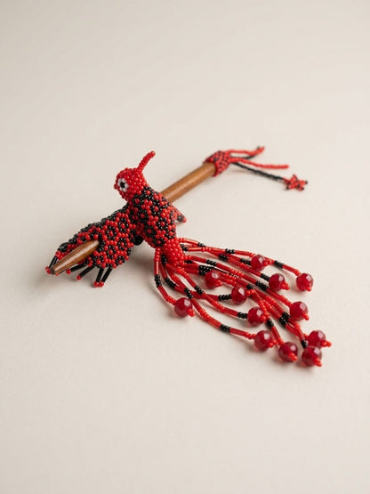 Red & Black Hummingbird Beaded Hair Stick