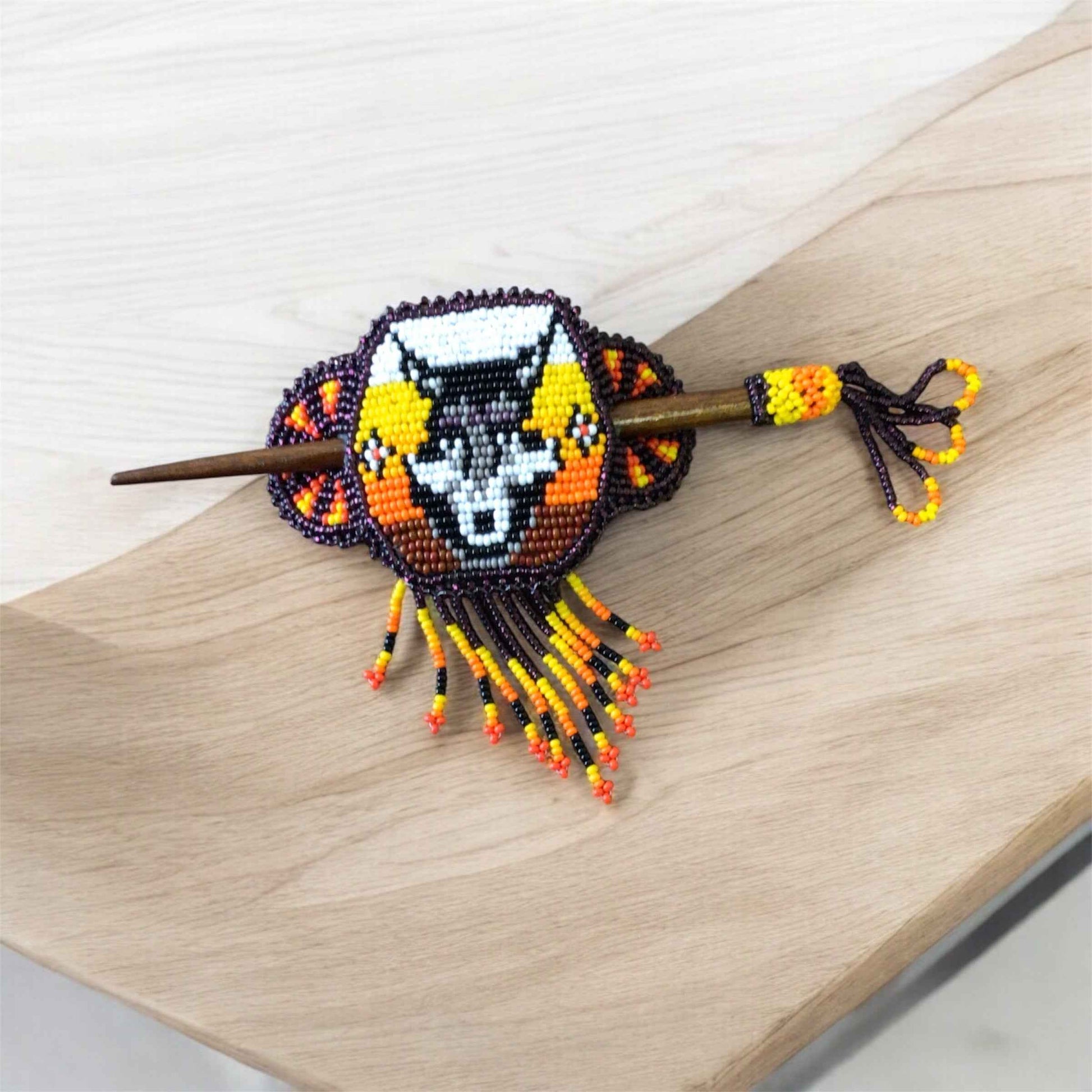 Native American Beaded Barrette with Fringes (4)