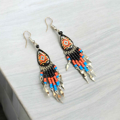 OldTribes™ Small Sized Southwestern Black and Red Teardrop Earrings