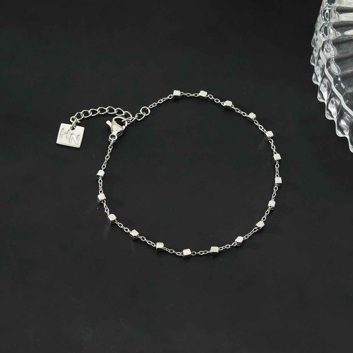 DEMELZA White Gold (Silver Toned): Essential Daily Bracelet with Delicate Square Beads