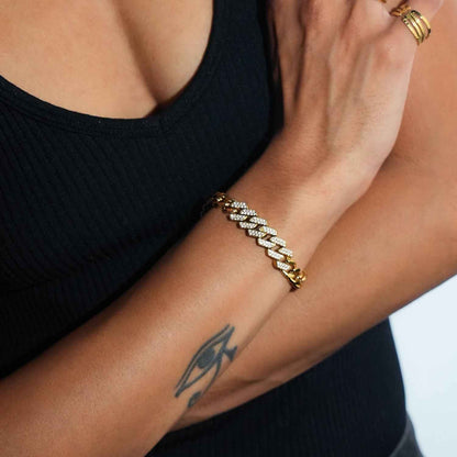 DOBBIO Gold: Pavé Cuban Link Bracelet – Luxe Statement Chain