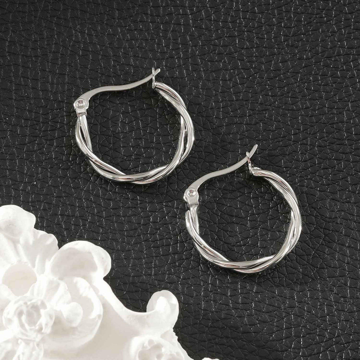 CARLOTA Silver (White Gold): Twisted Metal Strands Hoop Earrings