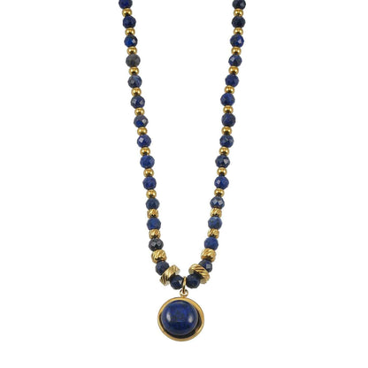 TANISHIA: Natural Lapis Lazuli & Gold Infused Beaded Pendant Necklace
