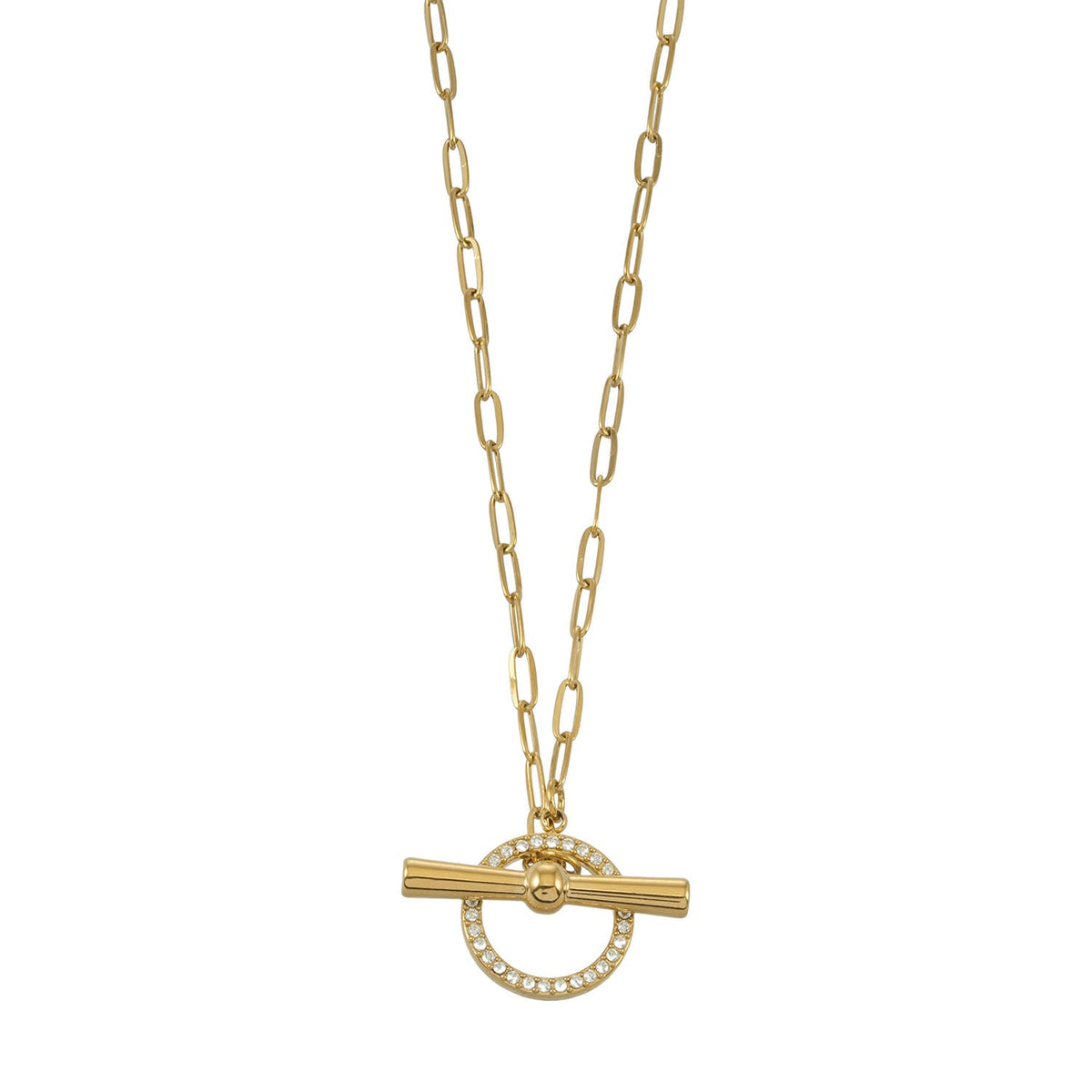 SADIKA Gold: Modern Pavé Zirconia Halo Toggle Necklace