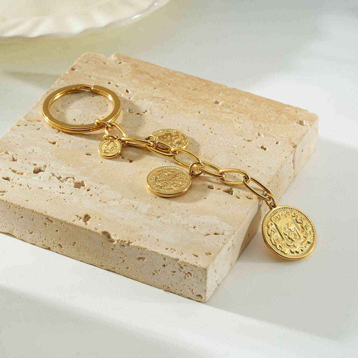 NYRIS Gold: Coin Charms on Paperclip Chain Key Ring