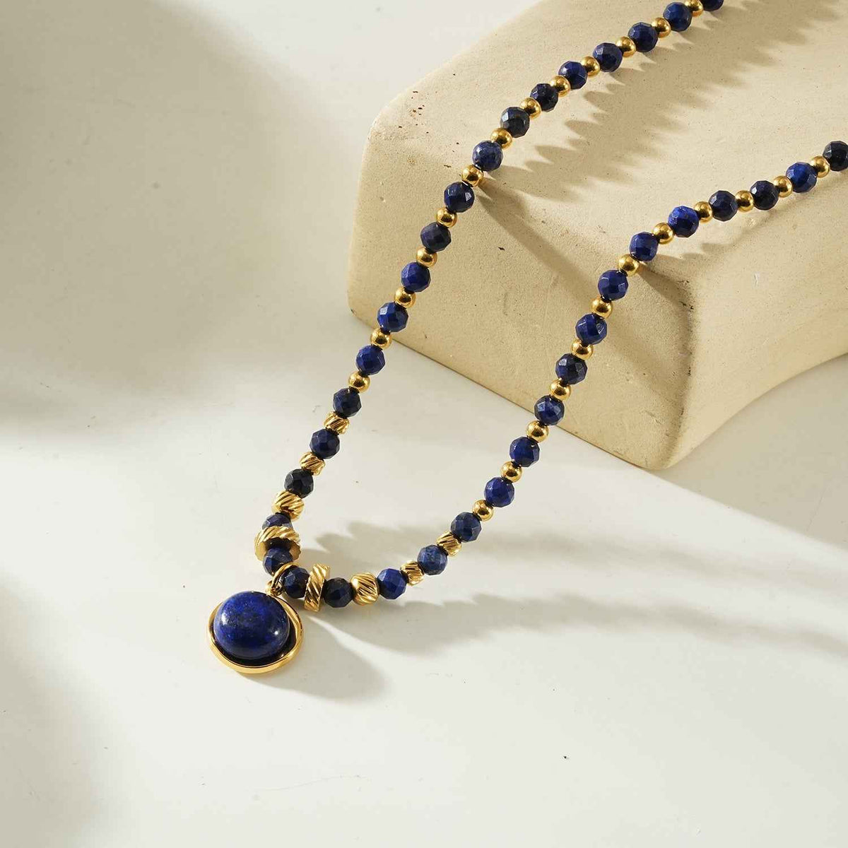 TANISHIA: Natural Lapis Lazuli & Gold Infused Beaded Pendant Necklace